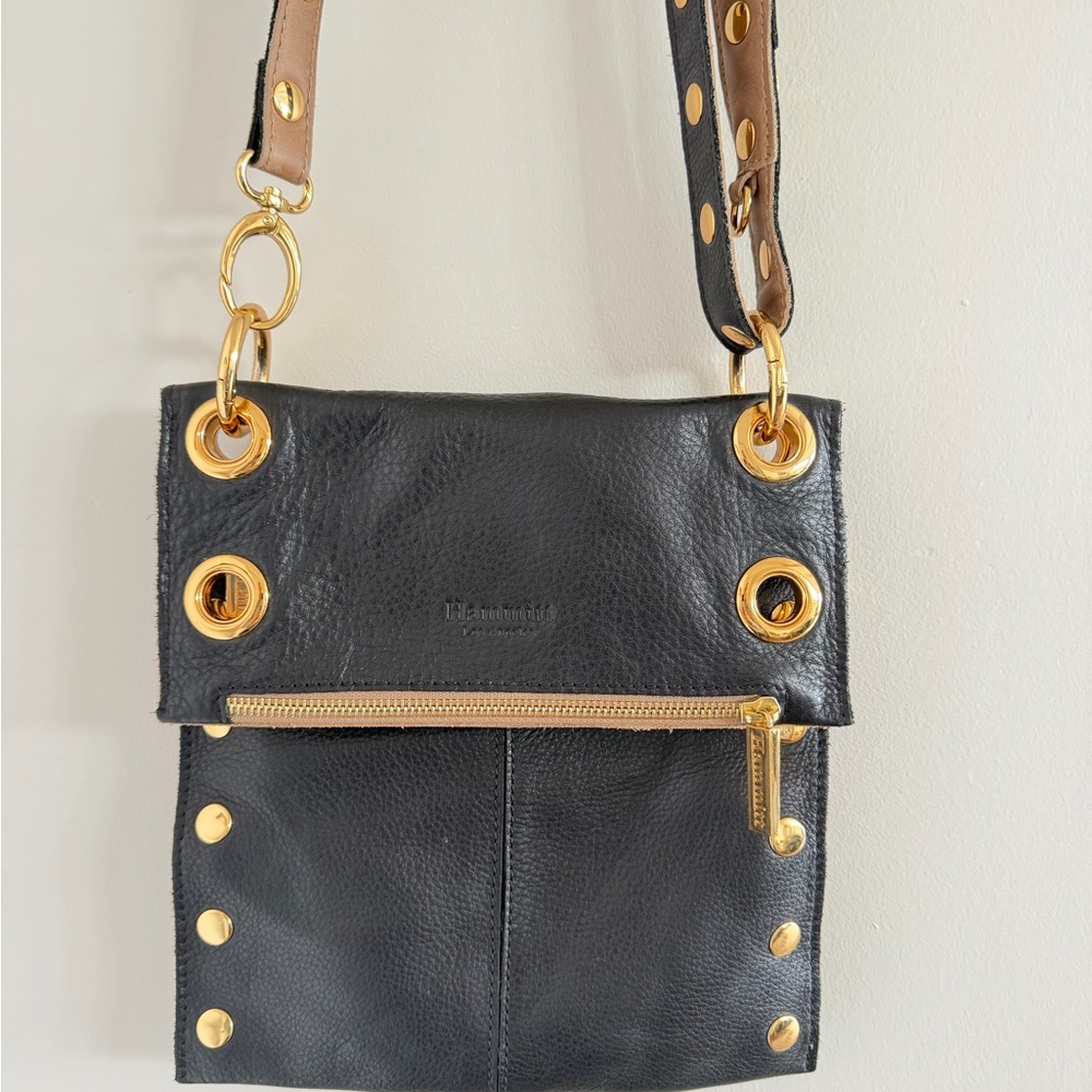 Hammitt Montana Crossbody Bag Leather Gold Studs Adjustable Strap Reversible